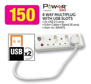 Power 220 6 Way Multiplug with USB Slots