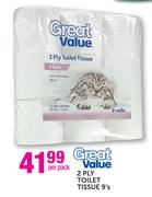 Great Value 2 Ply Toilet Tissue-9 Pack