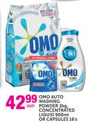Omo Auto Washing Powder-2kg, Concentrated Liquid-900ml or Capsules-16's Each