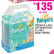 Pampers Fresh 6x64's Or Sensitive 6x56's Baby Wipes-Per Pack