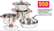 8 Piece Stainless Steel Cookware Set With Copper Handles