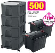 Maxi 4 Drawer Storage Unit+ Free 2x30Ltr Storage Boxes