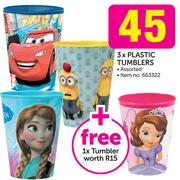3x Plastic Tumblers Assorted+ Free 1Tumbler-Per Set