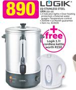 Logik 15Ltr Stainless Steel Urn ZD-15+ Free Logik 1.7Ltr Cordless Kettle