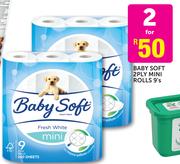 Baby Soft 2 Ply Mini Roll's-2 x 9's Pack