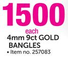 4mm 9ct Gold Bangles-Each