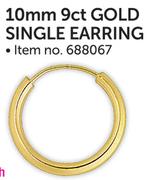 10mm 9ct Gold Single Earring-Each