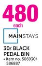 Main Stays 30Ltr Black Pedal Bin-Each