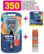 Gillette Fusion Proglide Manual Blade Cartridge 4's+ Manual Razor And Free 200ml Gel 