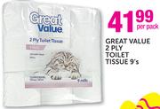 Great Value 2 Ply Toilet Tissue-9's Per Pack
