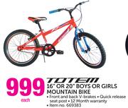 ToTem 16" Or 20" Boys Or Girls Mountain Bike-Each