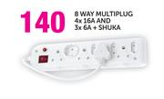 Simple Choice 8 Way Multiplug 4x 16A and 3x 6A + Shuka
