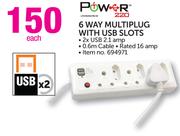 Power 220 6 Way Multiplug With USB Slots-Each