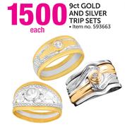 9Ct Gold And Silver Trip Sets-Each
