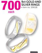 9Ct Gold And Silver Rings-Each