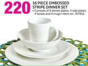 16 Piece Embossed Stripe Dinner Set