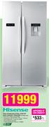 Hisense 730L Stainless Steel Side By Side Fridge/Freezer H730SS-WD