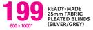 Ready-Made 25mm Fabric Pleated Blinds(Silver/Grey) 600x1000mm