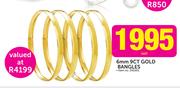6mm 9ct Gold Bangles-Each