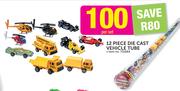 12 Piece Die Cast Vehicle Tube-Per Set
