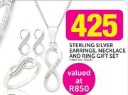 Sterling Silver Earrings,Necklace And Ring Gift Set