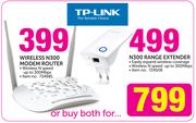 TP-Link Wireless N300 Modem Router + TP-Link N300 Range Extender