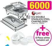 Tissolli 9.5Ltr Double Stainless Steel Chafing Dish+ Free 6 Piece White Ramekin Set
