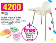 Little One Toby High Chair+ Free Snookums Feeding Bowl & Spoon