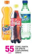 Coke, Fanta Or Sprite Cooldrinks-500ml Each