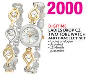 Digitime Ladies Drop CZ Two Tone Watch And Bracelet Set