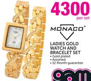 Monaco Ladies Gold Watch And Bracelet Set-Per Set