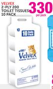 Velvex 2 Ply 200 Toilet Tissues 10 Pack-Per Pack