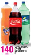 Coke, Fanta, Sprite Cool Drink-2Ltr Each