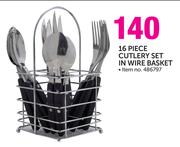 16 Piece Cutlery Set In Wire Basket