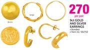 JCSA 9Ct Gold And Silver Earrings Bonded-Per Pair
