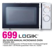 Logik 20Ltr Silver Manual Microwave Oven P70H20L-SES