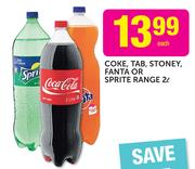 Coke,Tab,Stoney,Fanta Or Sprite Range-2Ltr Each