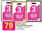 Abby 3 Pack A4 Certificate Frames-Per Pack