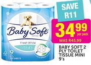 Baby Soft 2 Ply Toilet Tissue Mini-9's Per Pack