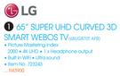 LG 65" Super UHD Curved 3D Smart WEBOS LED TV 65UG870T AFB