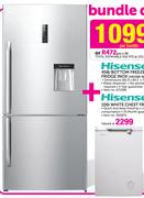 Hisense 458Ltr Bottom Freezer Fridge Inox H610BI WD + 100Ltr White Chest Freezer FC13DD-Per Bundle