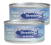Great Value Shredded Tuna In Brine-170g Each