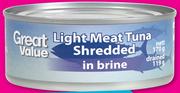 Great Value Shredded Tuna In Brine-170g