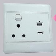 Power 220 Single Wall Socket With 2x2.1 Amp USB Slots