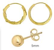 9ct Gold Earrings 5mm-Per Pair