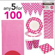 Everyday Straws 20s/Serviettes 20s/Plates 8s/Cups 8s/Bunting-Each