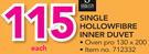 Sheraton Single Hollowfibre Inner Duvet-Each