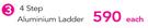 Home Quip 4 Step Aliuminium Ladder-each
