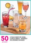 4 Pack Beer Or Wine, 6 Pack Hiball, Whiskey Or Zombie Glasses-Per Pack