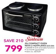 Sunbeam 20Ltr Compact Oven With 2 Hotplates SCO-200